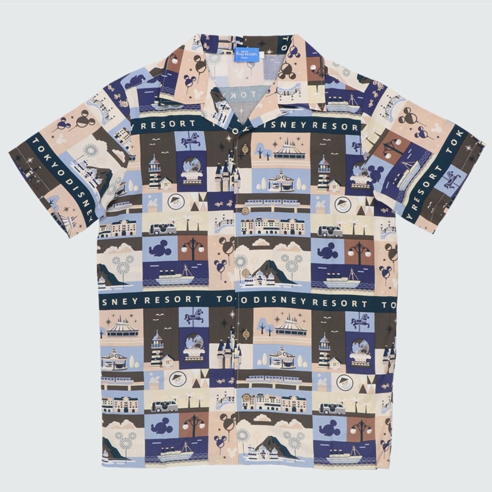 Tokyo Disney Resort 2023 Hawaiian Aloha Shirt Park Icon Motif (Med)
